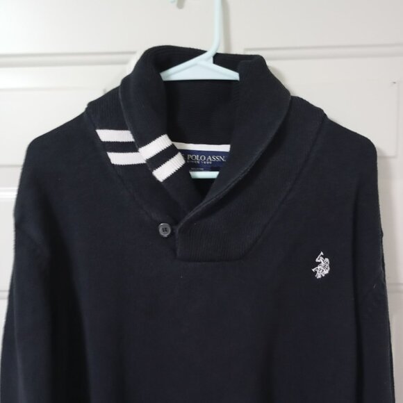 U.S. Polo Assn Mens XL Black Cotton Shawl Collar Sweater Ribbed Cuffs and Hem - Picture 4 of 9